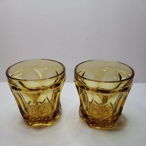 Vintage Anchor Hocking Fairfield Amber Lowball Glasses 3 1/2" Tall (Set of 2)